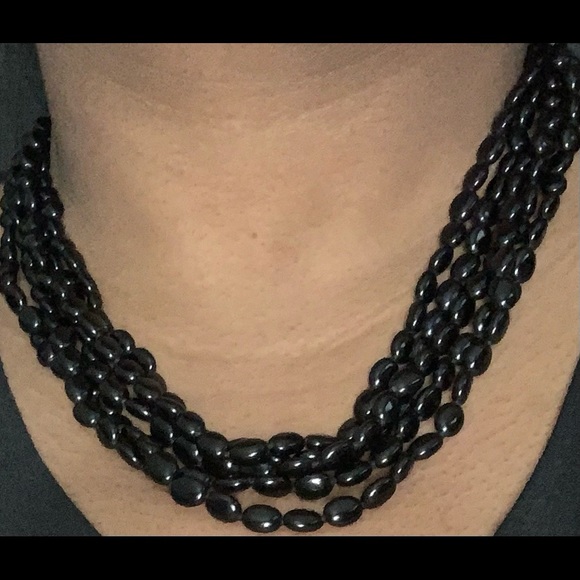 Black bead necklace. Pre-owned. Approx 10” long, with an extender. - Picture 2 of 3